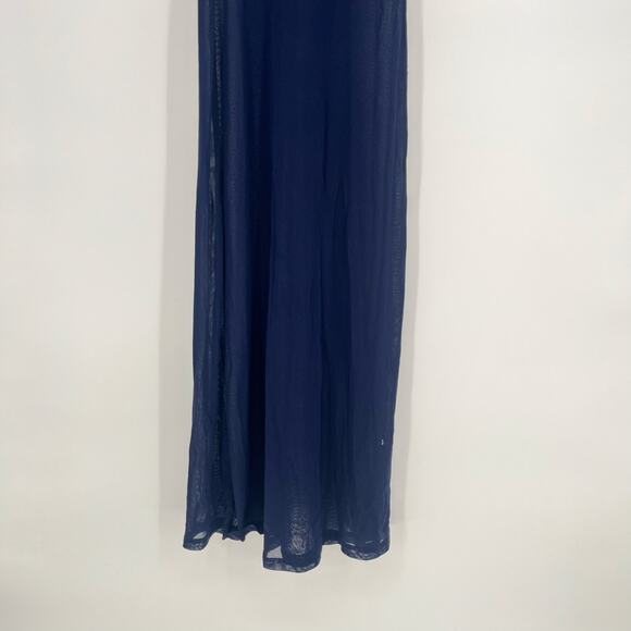 Victoria's Secret 90's Navy Blue Sheer Micro Mesh Cheongsam Kimono Maxi Gown XS - Picture 5 of 9